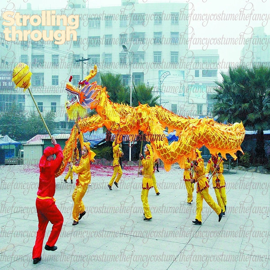 

Костюм-талисман Дракон для танца, 10 м, 8 участников, позолоченный, для праздничных мероприятий, фольклорных фестивалей, сценических представлений, в стиле китайской культуры Лун