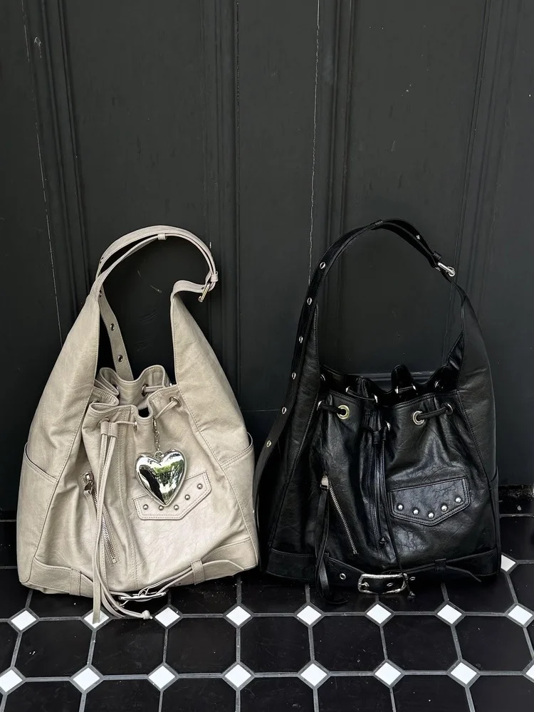

Deinet Street Cool Sle Tote Bag Large Capaci Motorcycle Crossbody Bag Women's Single oulder Slant Bag Rivet Element