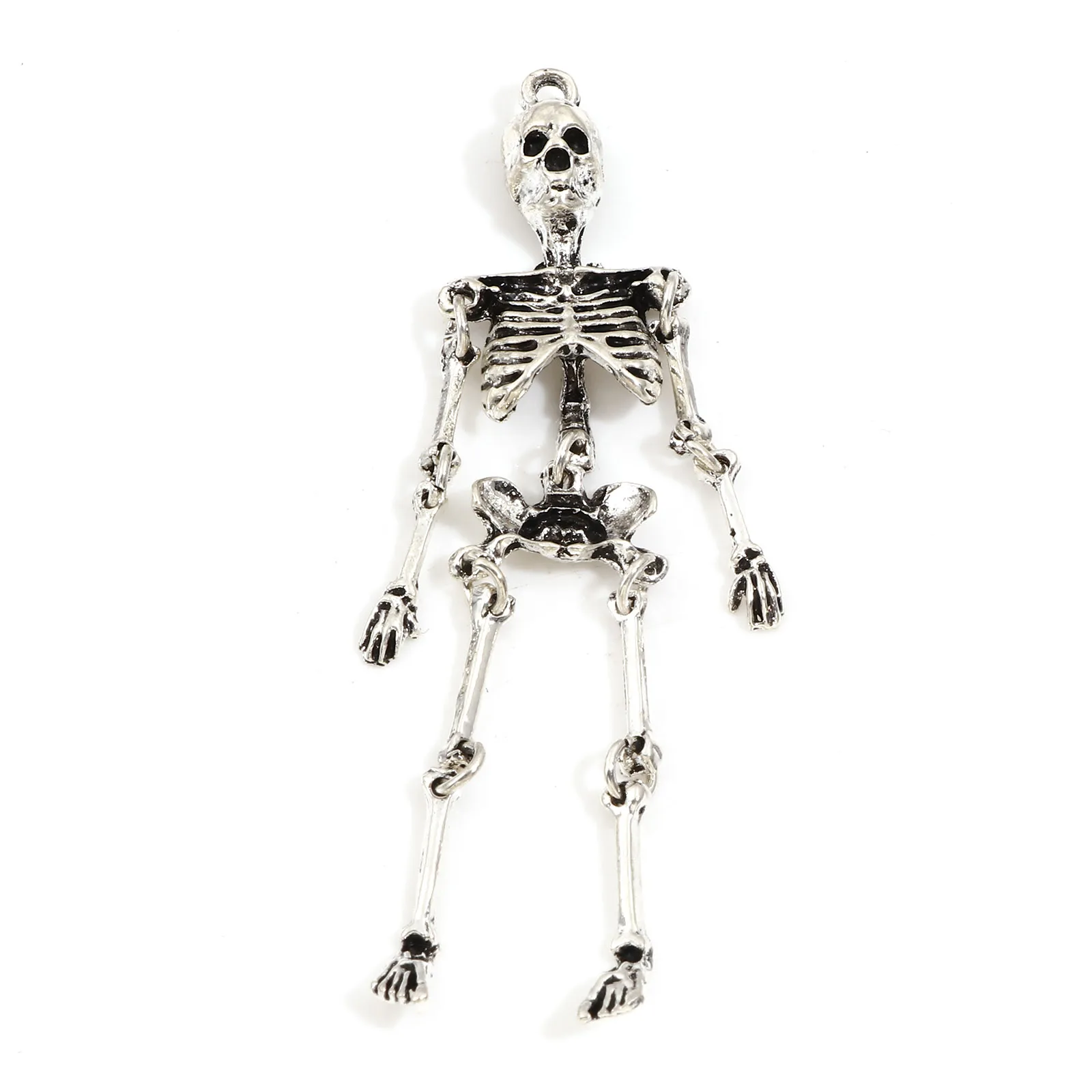 2PCs Creative Skull Human Skeleton Shaped Charms Pendant for Jewelry Making Silver Color Halloween Charms Diy Necklace Findings