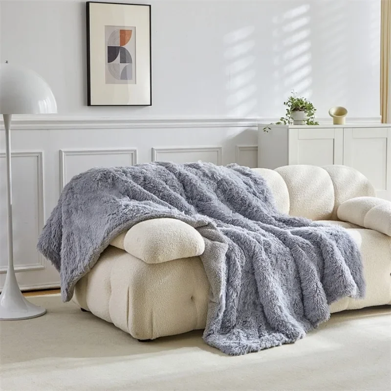 

Double Mink Fleece Lamb Fleece Cotton Blanket Coral Fleece Ice Cream Long Hair Blanket Solid Color Simple Sofa Blanket