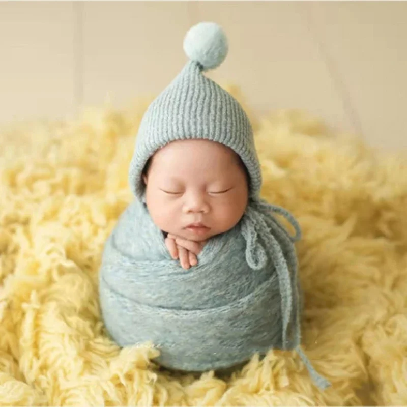 Newborn Photography Props Cute Crochet Knitted HairBall Hat and Pointed Ear Guards Cap Infant Photo Shooting Cap Accessories