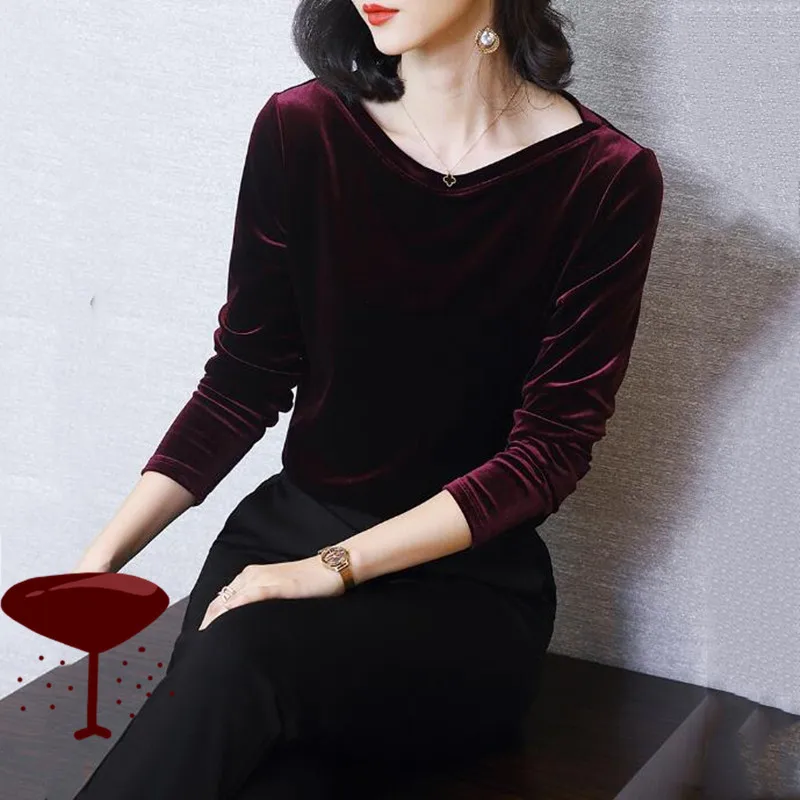 2024 Autunm women fashion elegant velour blouse,Winter velvet shirts black wine  Blusas Tops blusas mujer de moda 2024 blouse