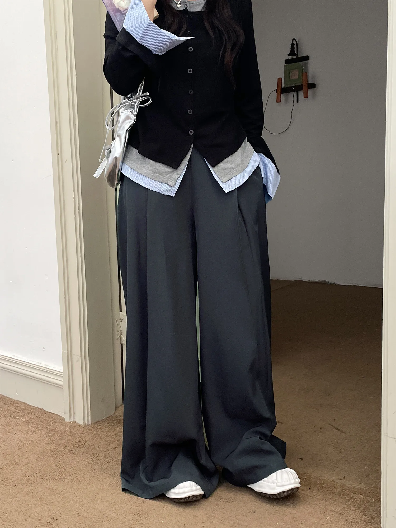 

Early Autumn plus Size Women's Wide Leg Pants High Waist Slimming Effect Casual Suit Sle Loose BF Lazy Sle Jeans