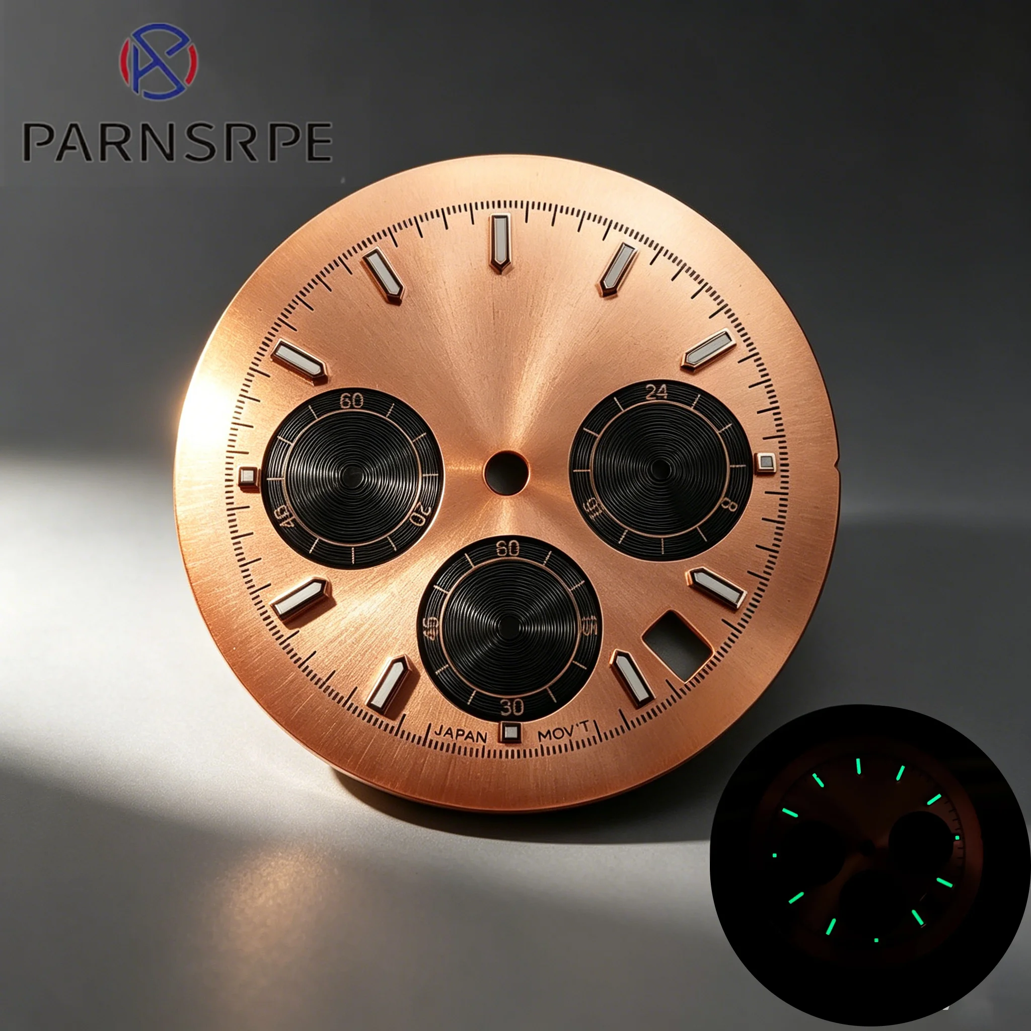 

Orange 32.5MM VK63 Watch Dial 6 hands Green Luminous Date VK63Quartz Movement Chronograph Face watch panda literal