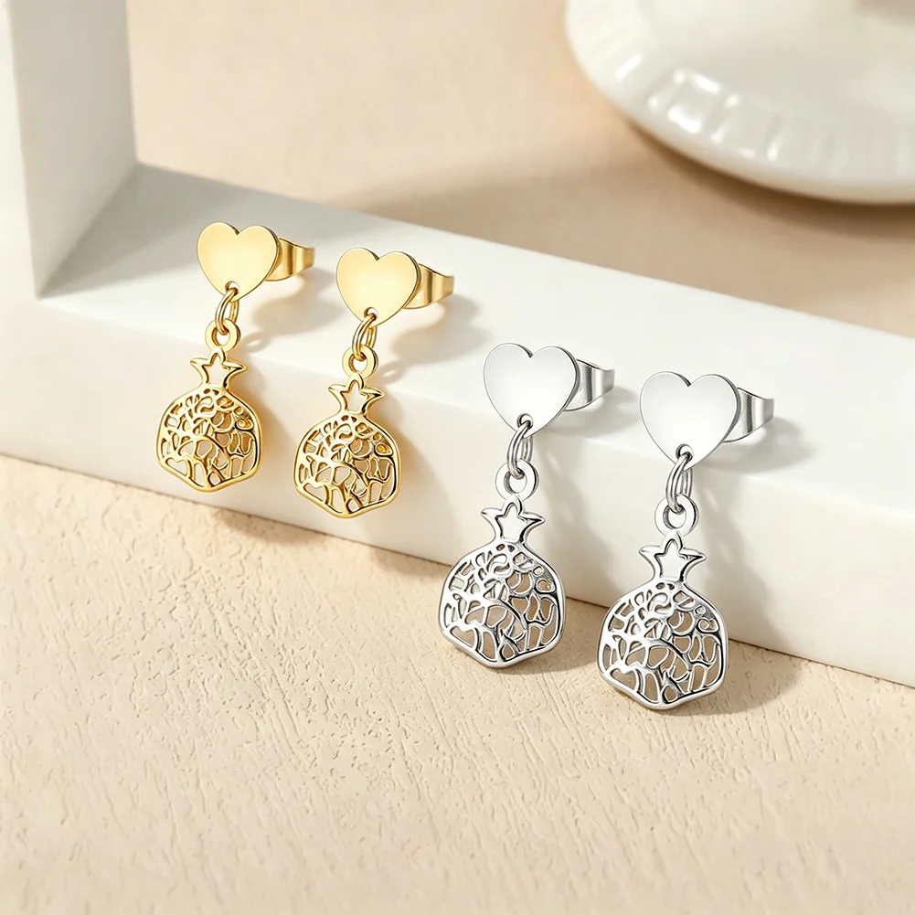 Jewish Pomegranate Earrings for Women Men Stainless Steel Artisan Judaica Jewelry Holy Land Gift Hashanah Jewish Jewelry