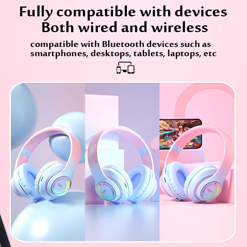 Draadloze Bluetooth-hoofdtelefoon Meerkleurige lichte headsets met microfoon kan worden ingebracht SD-kaart HIFI-stereoortelefoon