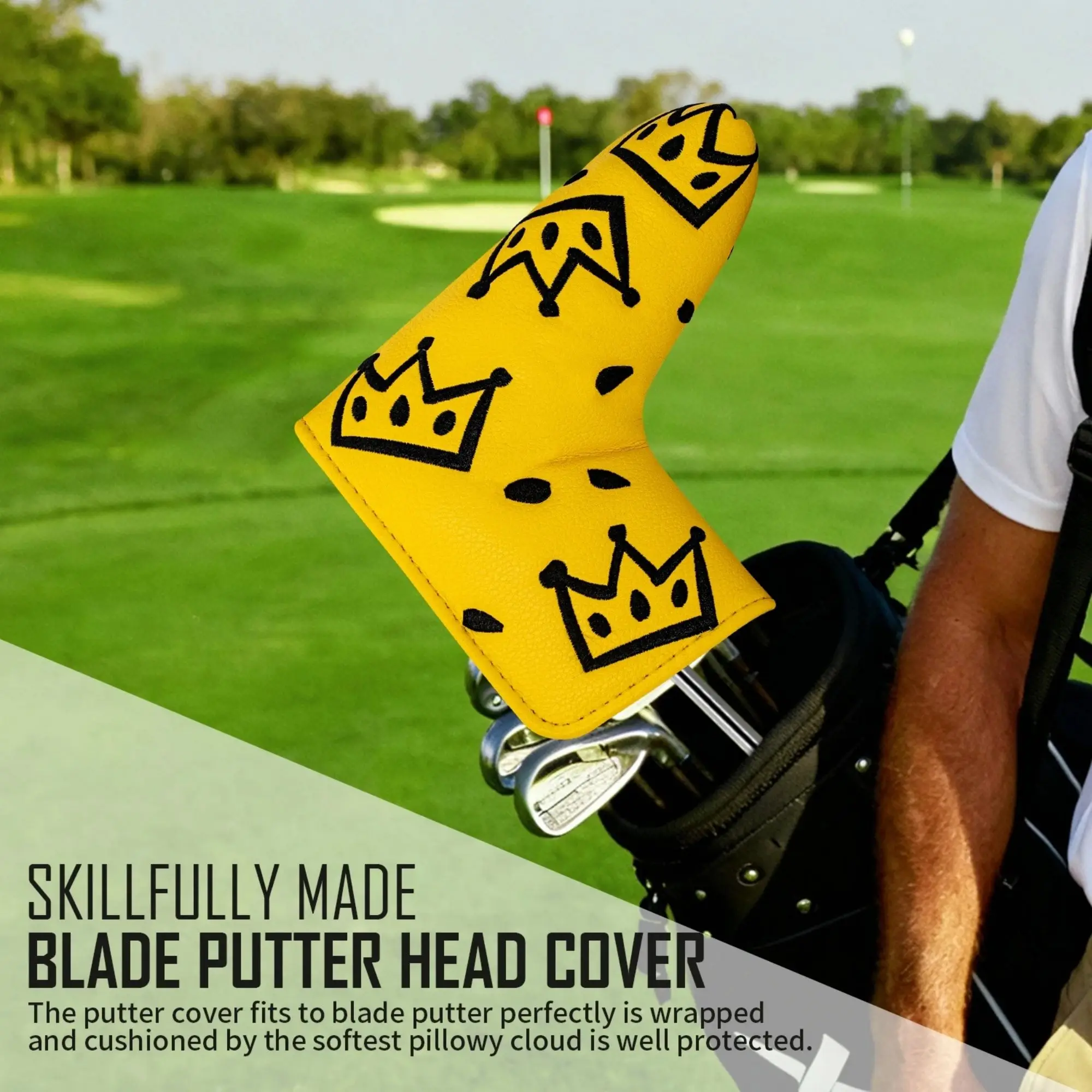 Golf-Putter-Abdeckung mit Kronenmuster – Premium-Blade-Putter-Kopfabdeckung mit weichem Futter, tolles Vatertagsgeschenk für Golfliebhaber – Detail 4