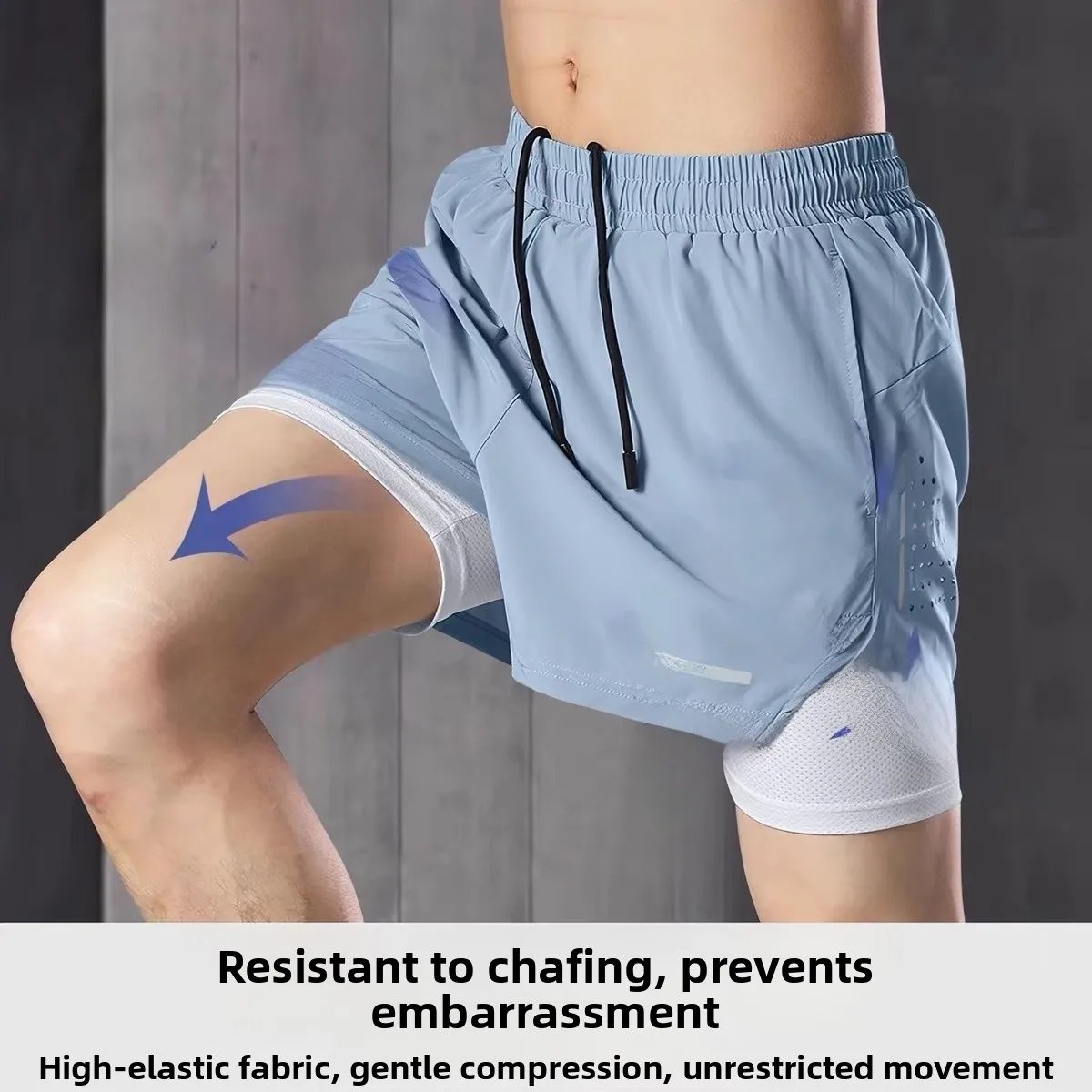 Men's Running Shorts Ice Silk Waist Fitness Marathon Professional Sports Inner  Quick Dry Breathable Polyester Fiber