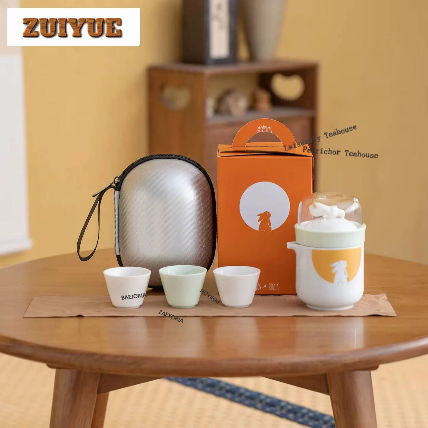 Hand Painted Rabbit Travel Tea Set Kit Elegant 1 Pot 3 Cups Household Tea Brewing Organizer Portable Camping Stock Bags For Tea