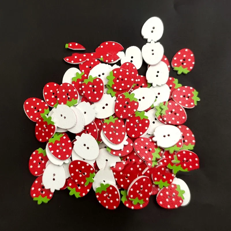 50PCS 22MM Wooden Buttons 2 Holes Handmade DIY Clothing Accessories Red Pink Strawberry Shaped Sewing Buttons for Kids Clothes