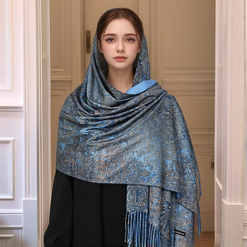 Bufanda Hijab Pashmina bohemia, chal largo de Cachemira musulmán, Foulard femenino, turbante suave, envolturas para la cabeza para mujer, diadema de marca de lujo