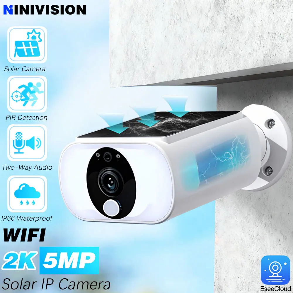 

5-мегапиксельная уличная IP-камера на солнечной батарее, беспроводная Wi-Fi, ультра время ожидания, PIR, свет для обнаружения человека, цвет, ночное видение, приложение EseeCloud