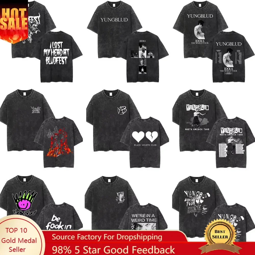 Washed Vintage Yungblud Printed T-shirt Men Women Casual 100% Cotton Short Sleeve Tops Unisex Hip Hop Alternative Rock T Shirts