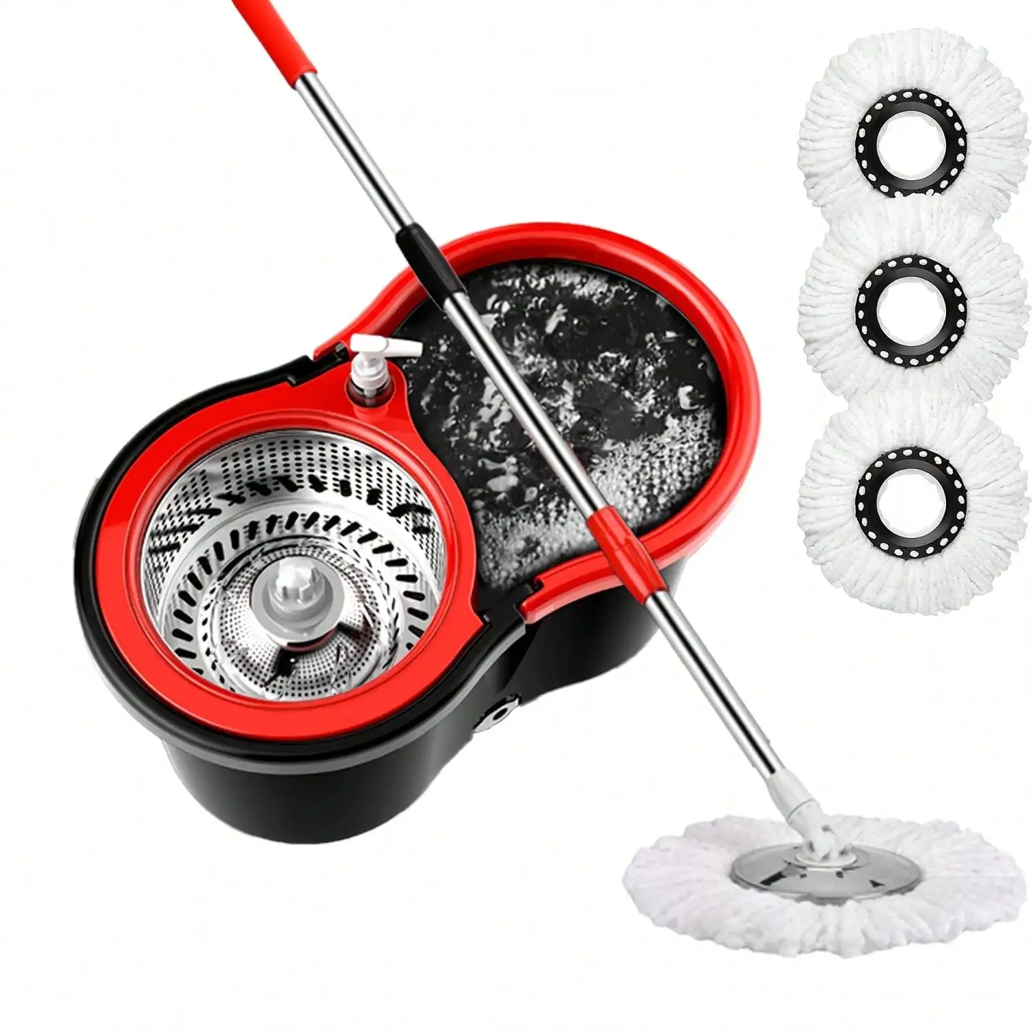 

360 ° Набор вращающихся швабр и ведер с запястьем, 3 стержня, ручка 61 дюйм, рождественский подарок для чистки пола