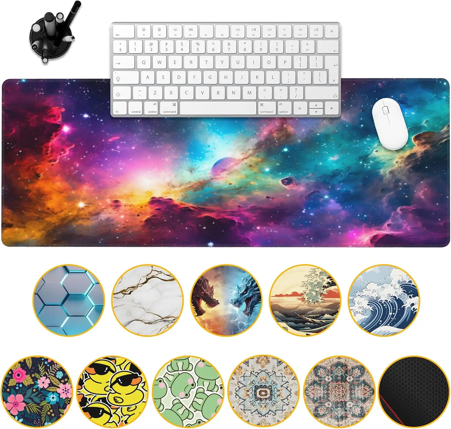 Cosmic Nebula Star Desk Mouse Pad, Bright Multicolor Galaxy Outer Space Pattern, Large Keyboard Mat For Gaming Work Desktop Use