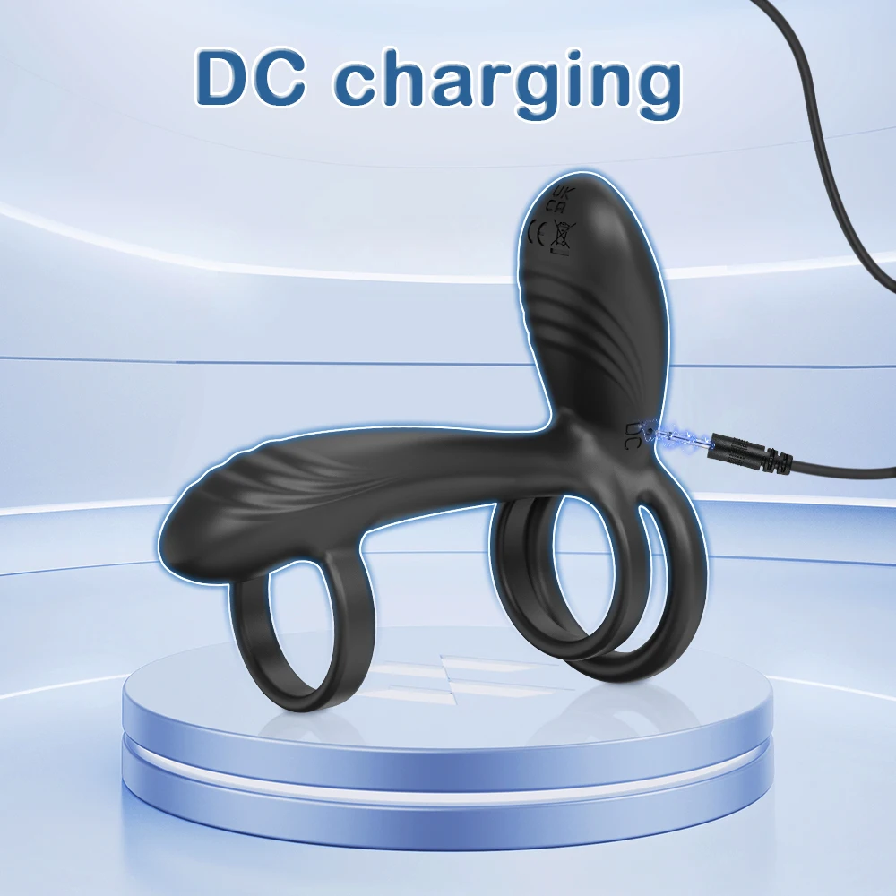 التحكم عن بعد القضيب الدائري ألعاب جنسية هزازة ضد الماء للرجال تأخير الوقت جهاز تدليك للبروستاتا 360 °   حلقات الديك الاهتزازية الدوارة 18+