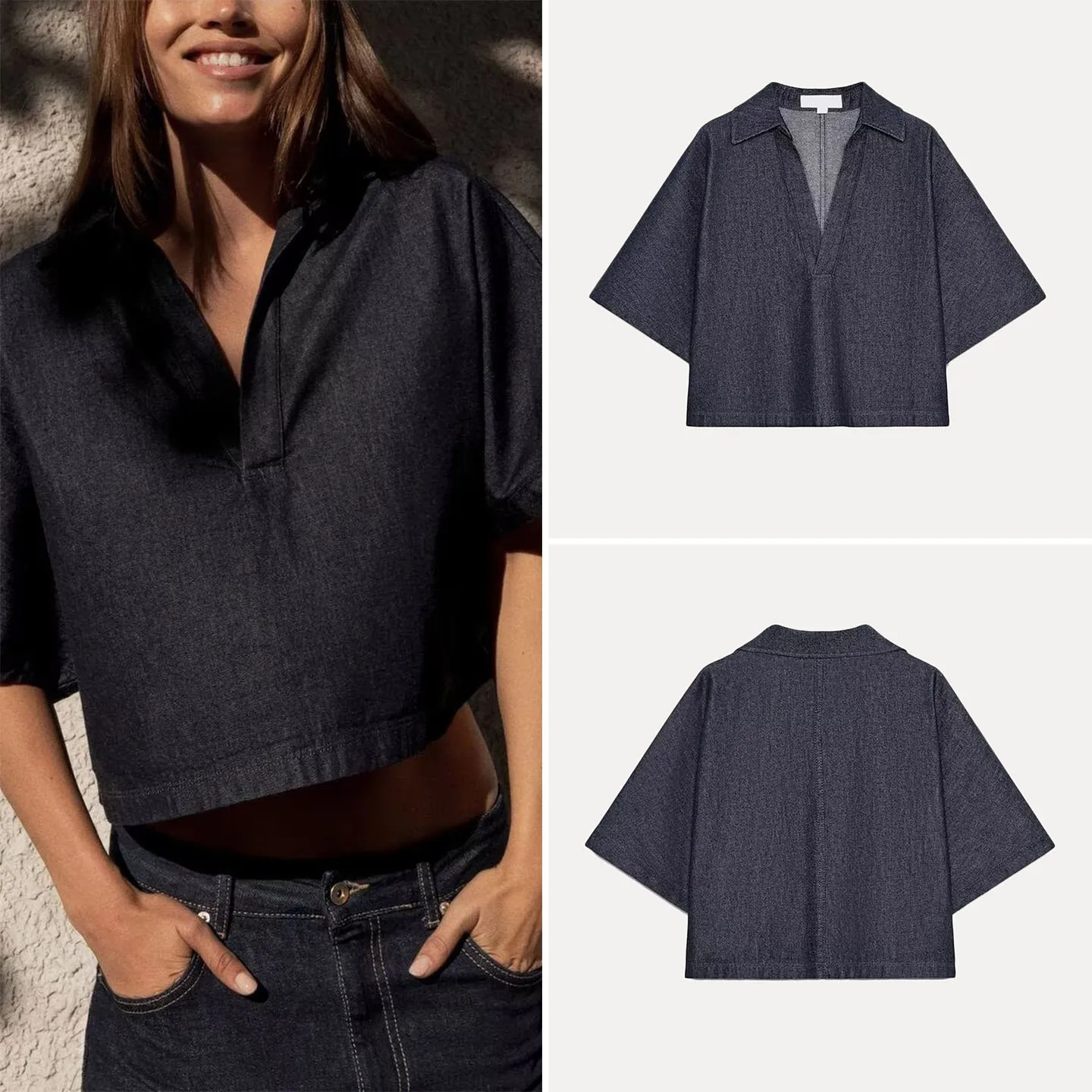 

Модная свободная женская джинсовая рубашка Zadata, осень 2025, элегантная повседневная модель с коротким рукавом в европейском стиле