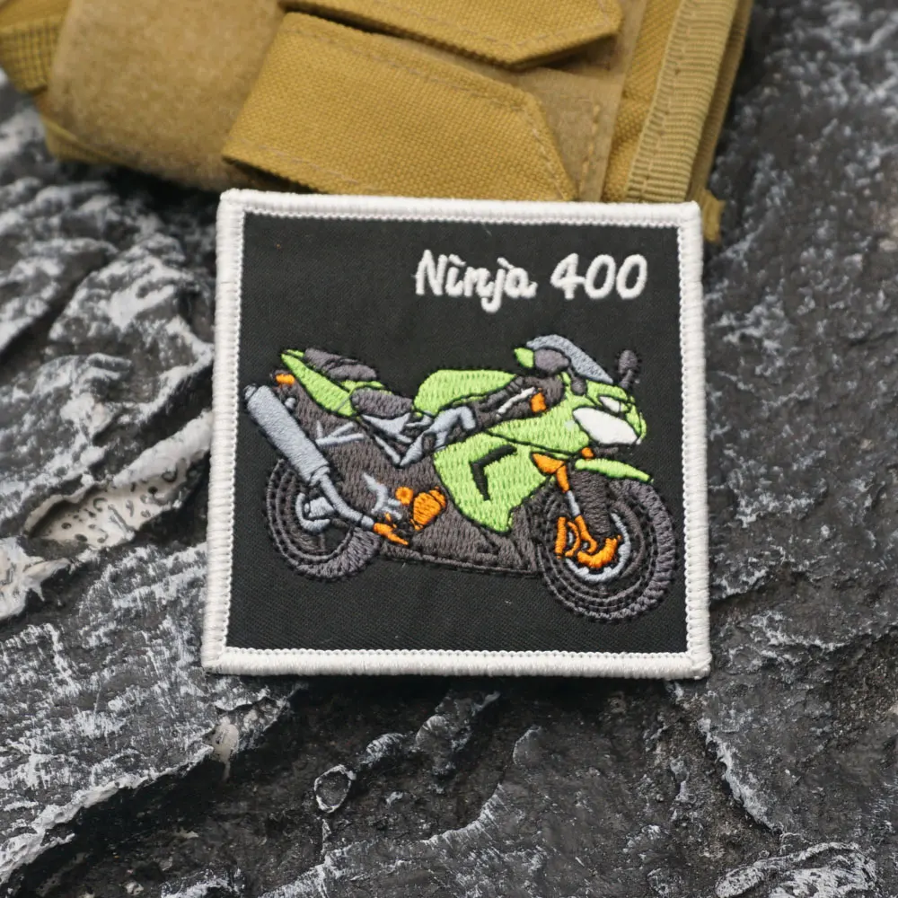 Yamaha Ninjia400 Embroidered Patch with merrow border, Sewable Applique for Clothing and Accessories