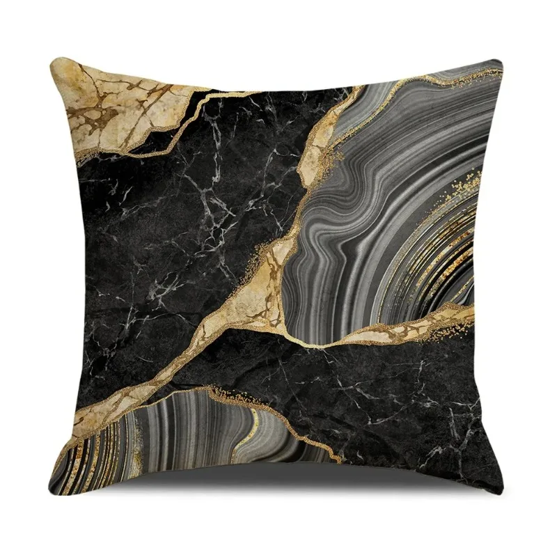 

45X45 Black Golden Marble Pattern Pillowcase Modern Abstract Cushion Cover Geometric Pillow Home Decor Throw Car Pillow Case