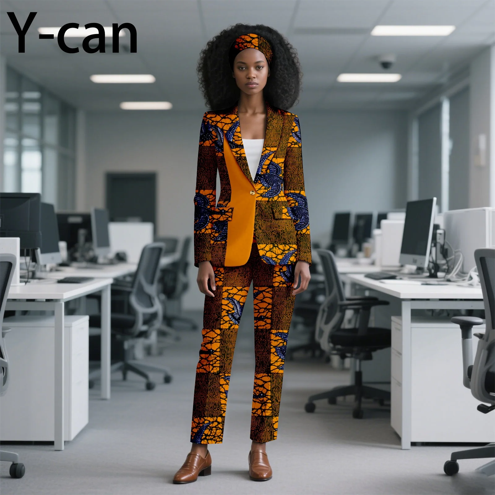 

2 Piece Suit Set Fashion Long Sleeve Jacket Coat and Pants with Headtie Dashiki Ankara Print Office Business 2526053