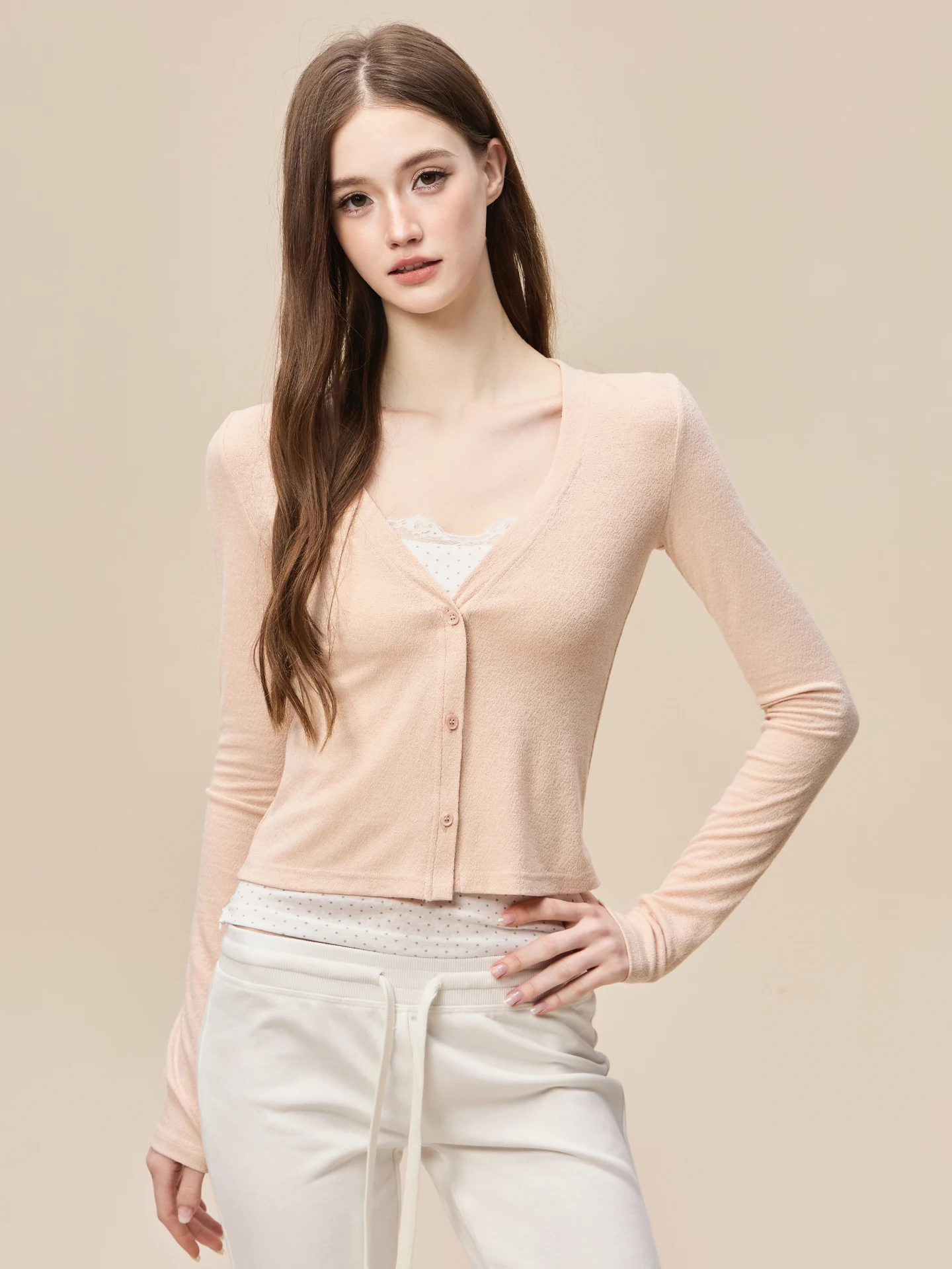 

Вязаный кардиган Moxinxin для женщин: весенняя верхняя одежда, тонкий, стройнящий, с длинным рукавом, V-образным вырезом, мягкий, из смесового полиэстера