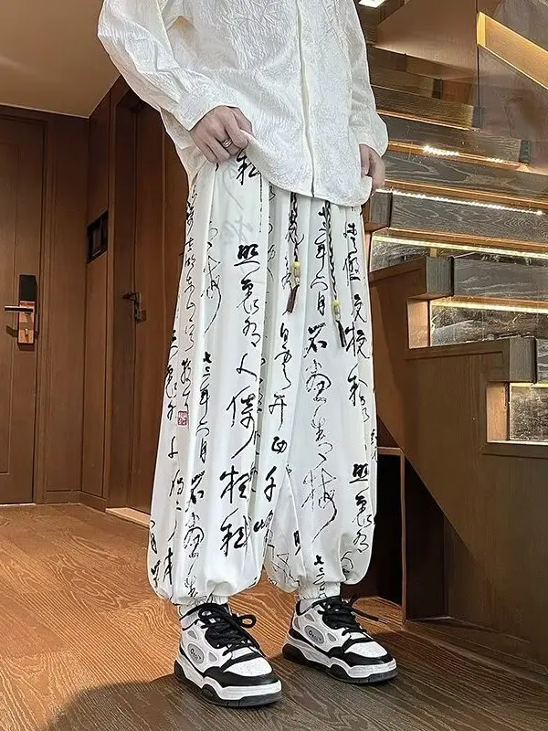 

Новые китайские брюки-фонарики с принтом Millennium Sle, свободные повседневные брюки Harlan из девяти предметов, женские и мужские летние брюки большого размера