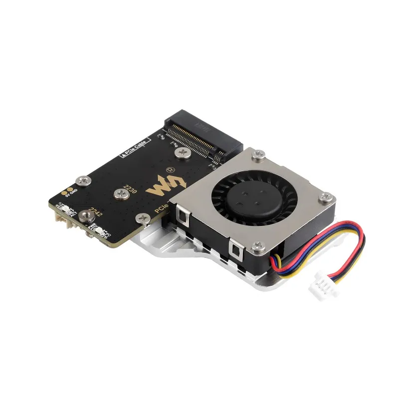 PCIe To M.2 Adapter Board (E) For Raspberry Pi 5, With Cooling Fan, Compatible With 2242 / 2230 Size NVMe Protocol M.2 SSD
