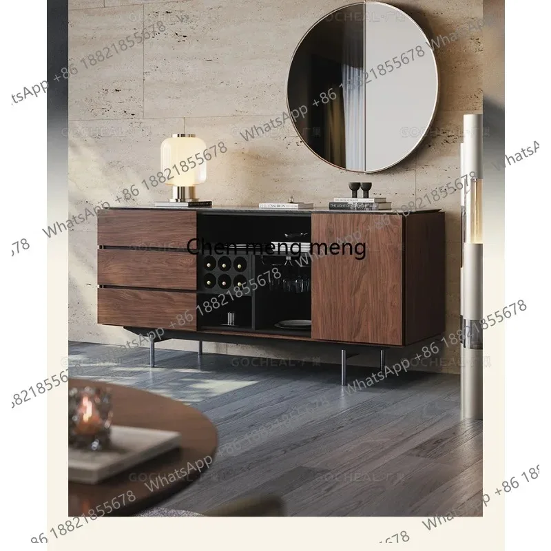 

RR Side cabinet Italian minimalist living room multi-functional storage, walnut retro high cabinet