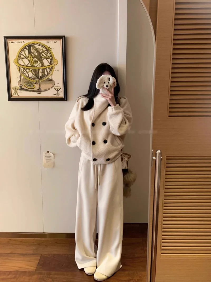 

MiiiiX свободная флисовая куртка в ленивом стиле, двубортный дизайн, утепленная верхняя одежда, повседневное тонкое теплое пальто, новая осенняя женская одежда