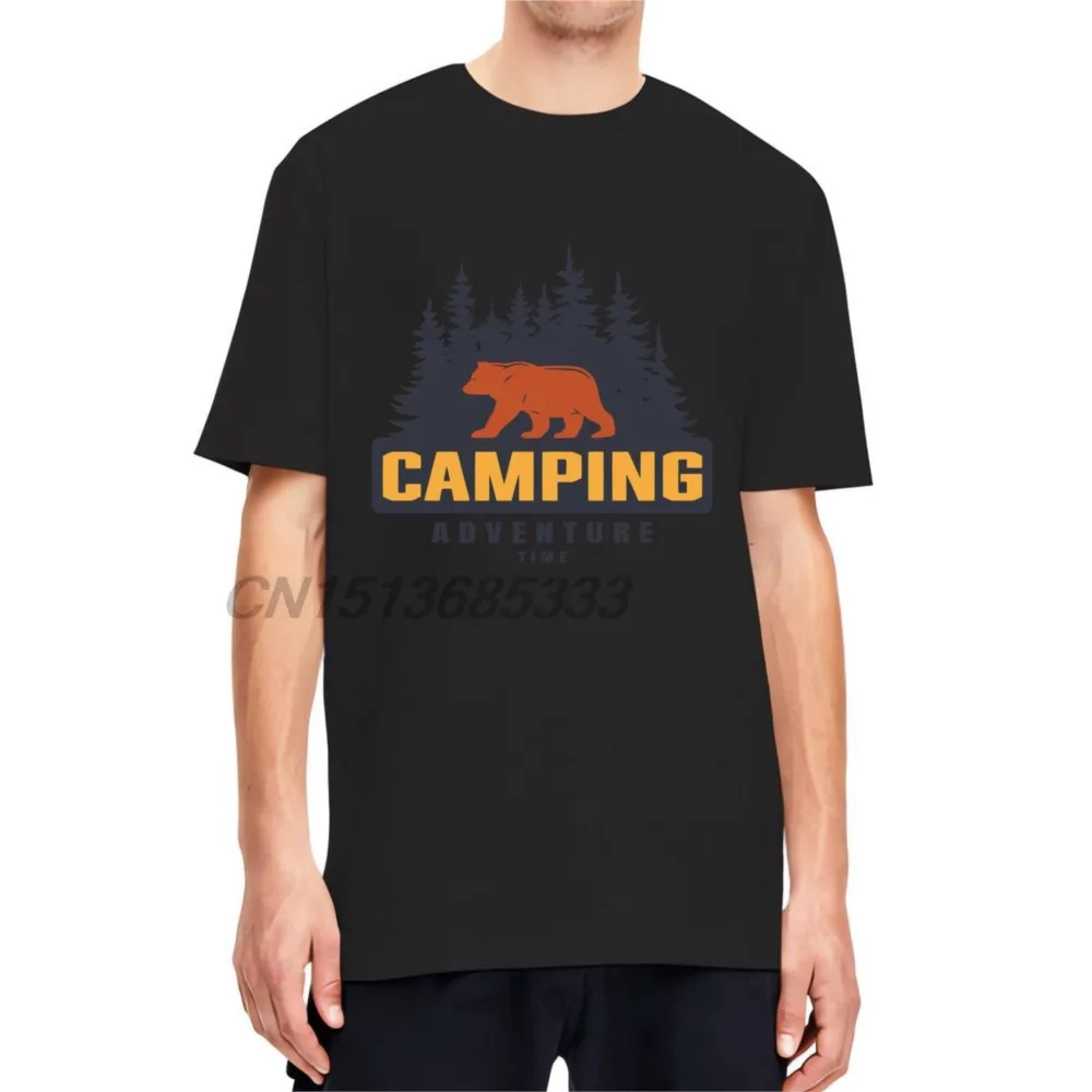 Camping Adventure Time Men Tee Shirts Trees Bear Animal T-shirts Cat Silhouette Tee Plus Size Premium Cotton Man Tshirt Clothing