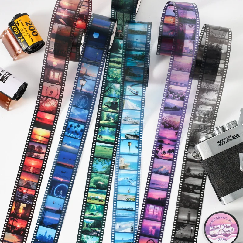 1roll/3x200cm Travel Themed Film Washi Tape, Retro Film Negative Pattern, Travel Journal Decor Tape view 2