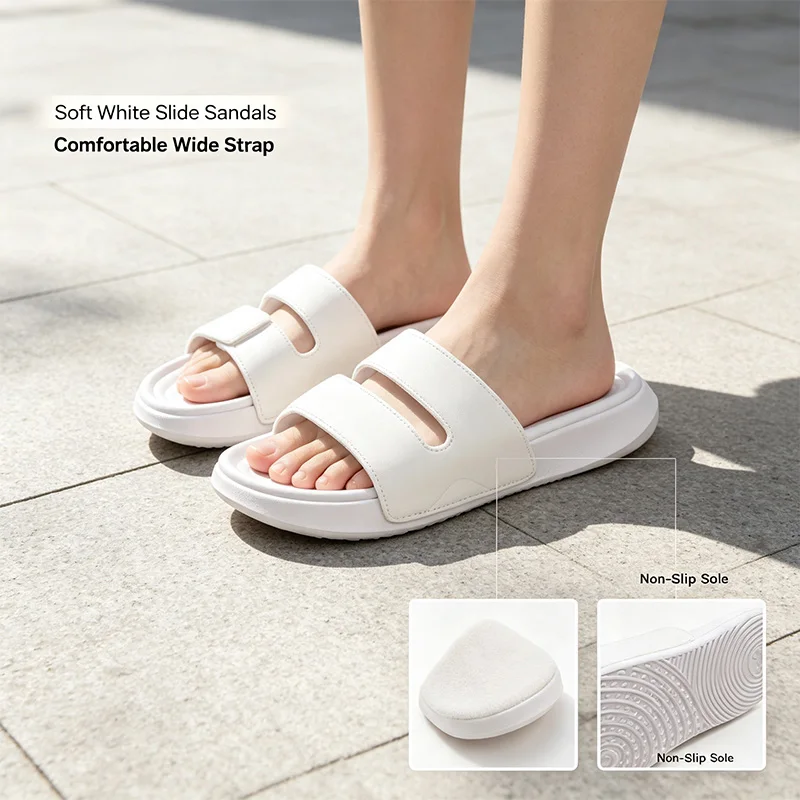 New Under Armour White Soft Slide Sandals Cushioned Footbed Wide Strap Non-Slip Casual Slippers for Men Women Beach Home