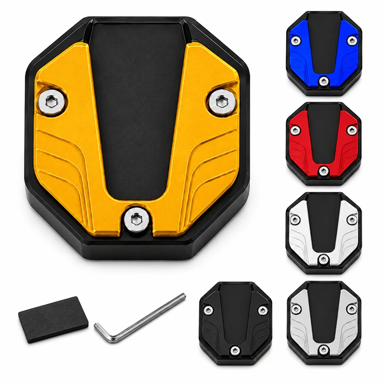 Motorcycle Kickstand Pad, CNC Aluminum Side Stand Enlarger, Anti-Slip Support Plate, Motorcycle Parking Accessories