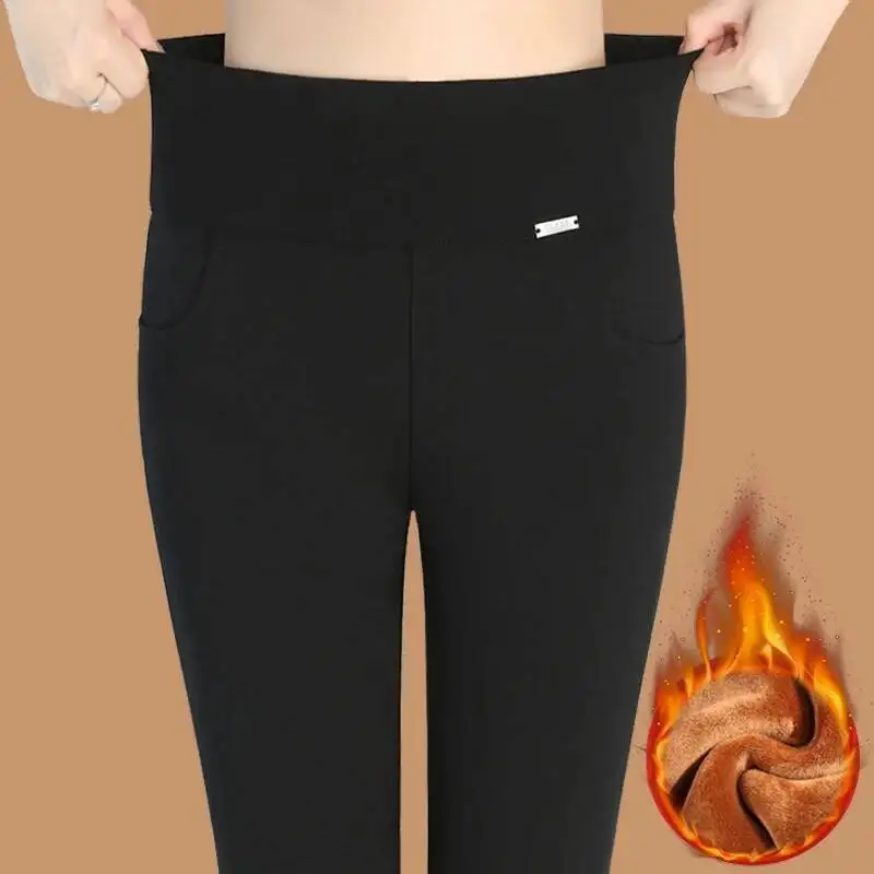 Winter Women Trousers 2025 New High-waist Elasticity Skinny Pencil Pants Warm Lined Velvet Casua Female Stetch Leggings