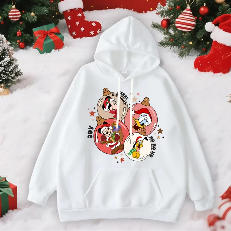 هوديس ديزني ميري آند برايت للكبار مطبوع عليه عيد الميلاد للرجال والنساء، بلوزات كاجوال لحفلات أعياد الميلاد