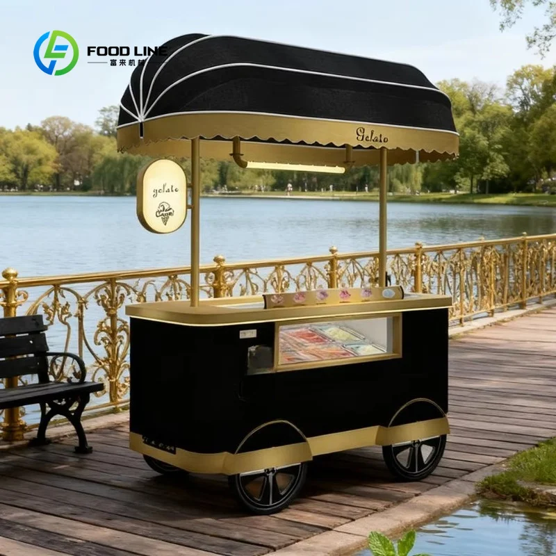 

Customized Portable Ice Cream Freezer Cart Ice Cream Freezer showcase Mobile Hand Push Gelato Ice Cream Display and Selling Cart