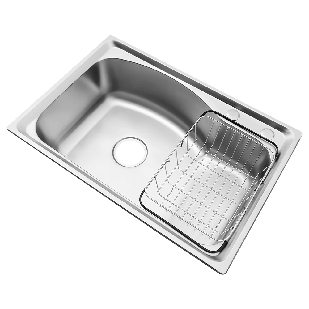 Stainless Steel Kitchen Sink Single Slot with Vegatable Basin Above/Under Counter Mounted Drain Accessories 201 Stainless Steel