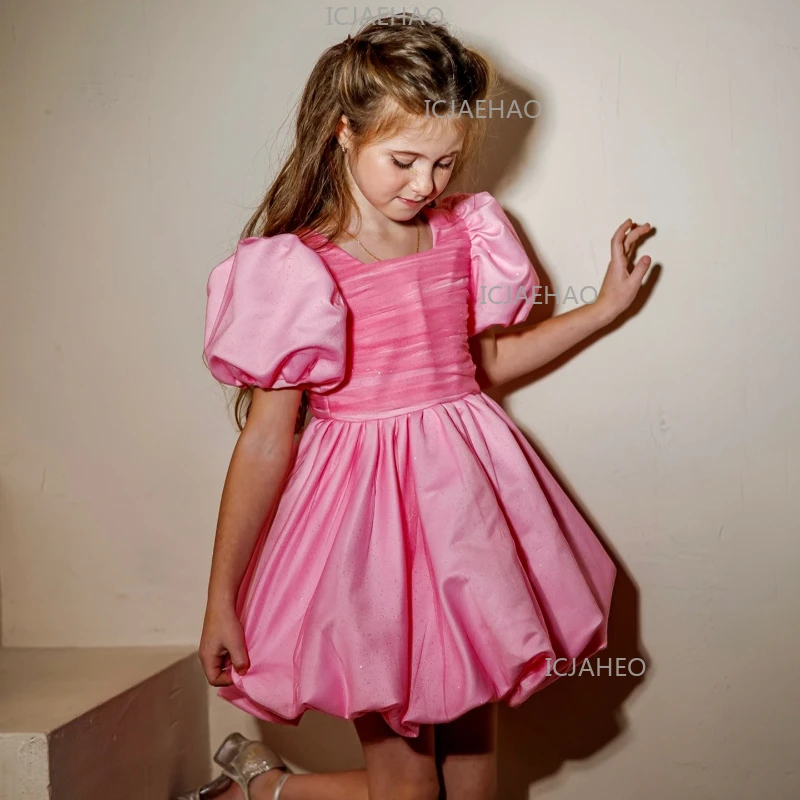 2026 Kids Princess Dress Puff Sleeve New Tutu Skirt First Birthday Baby Girl Formal Pageant Gown Flower Girl Children Costume