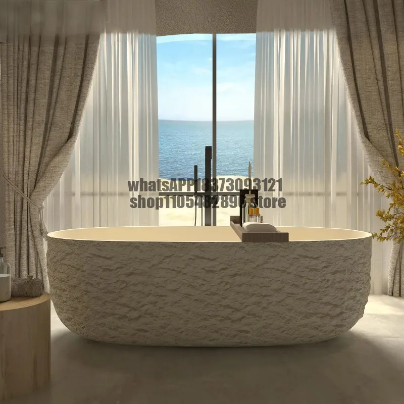 Custom luxury stone texture bathtub Handmade integrated artificial rock Freestanding art family bathtub