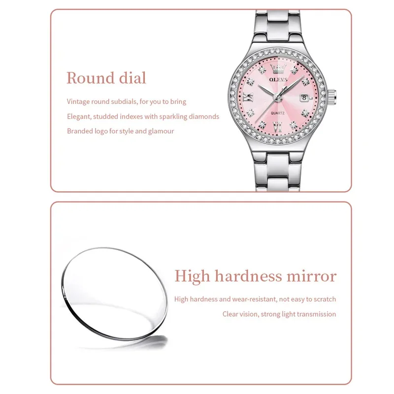 OLEVS 5628 Women's Quartz Watch Stainless Steel Luminous Waterproof Wristwatch with Diamond Scale And Date Function image 3