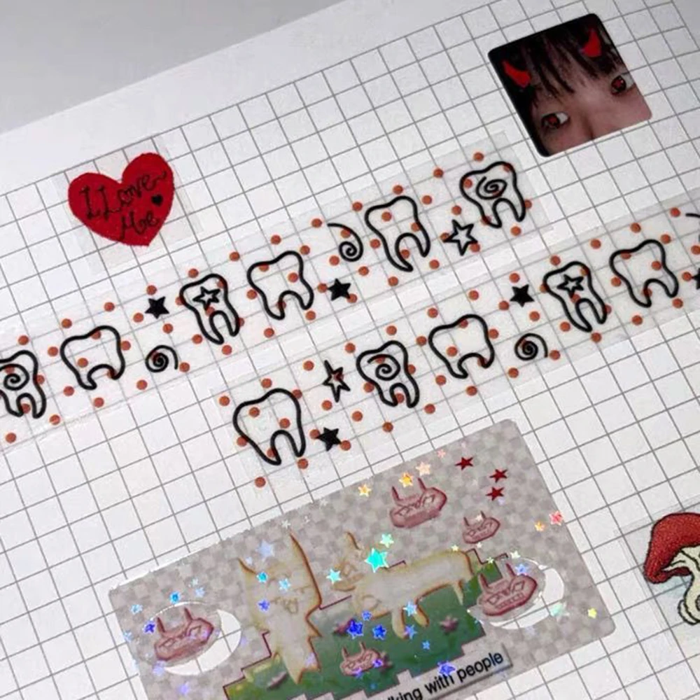 Koreanisches Ins-Style Niedliches Punkte-Stern-Zahnmuster Washi-Tape DIY-Schreibwaren für Scrapbook, Journal, Planer, Collage-Deko – Detail 5