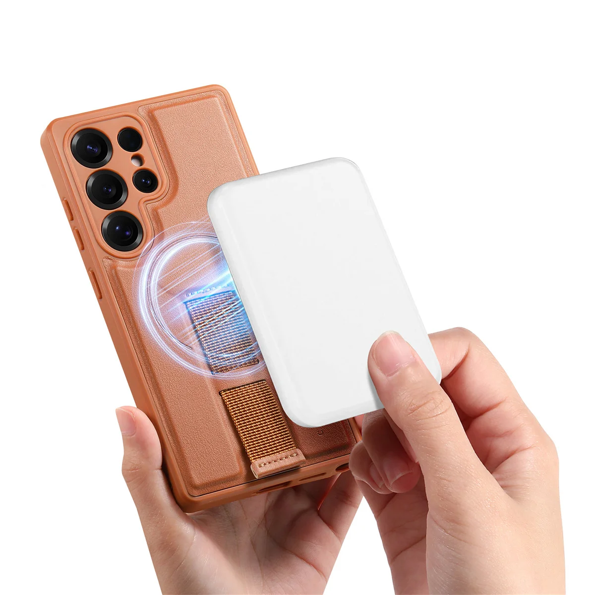 For Magsafe Magnetic Wrist Strap Phone Case for Samsung Galaxy S25 Edge S25 Ultra S26 Plus Leather ShockProof Protective Cover
