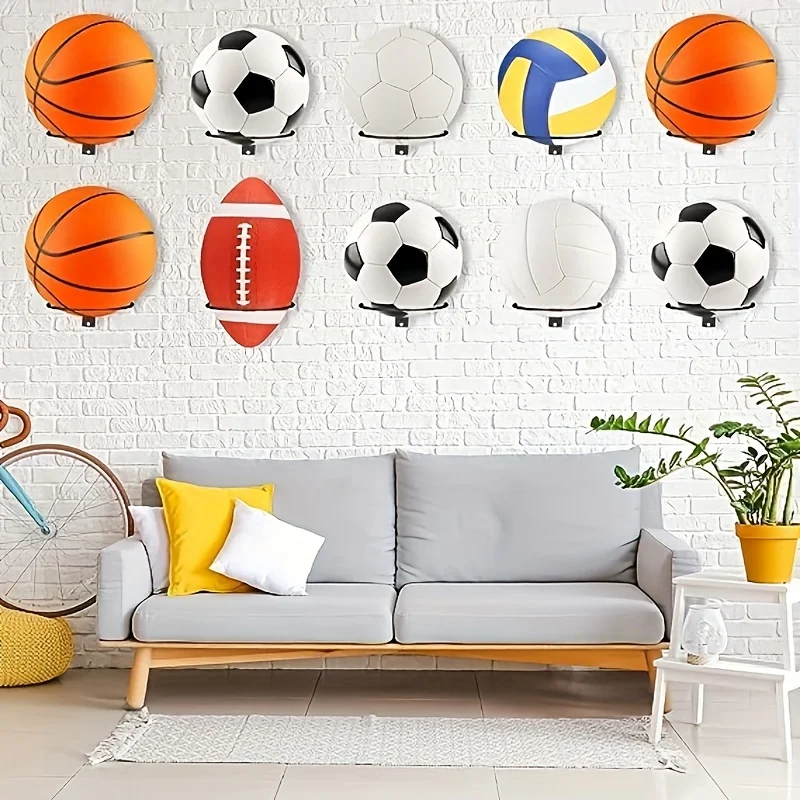 Black metal wall mounted sports ball display rack, basketball, football, volleyball, wall storage rack room decoration