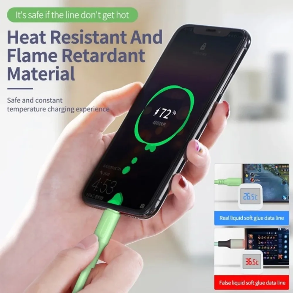 كابل USB من السيليكون السائل للشحن السريع كابل مزامنة البيانات 3A لأطوال Micro USB Type-C 1m 2m 3m