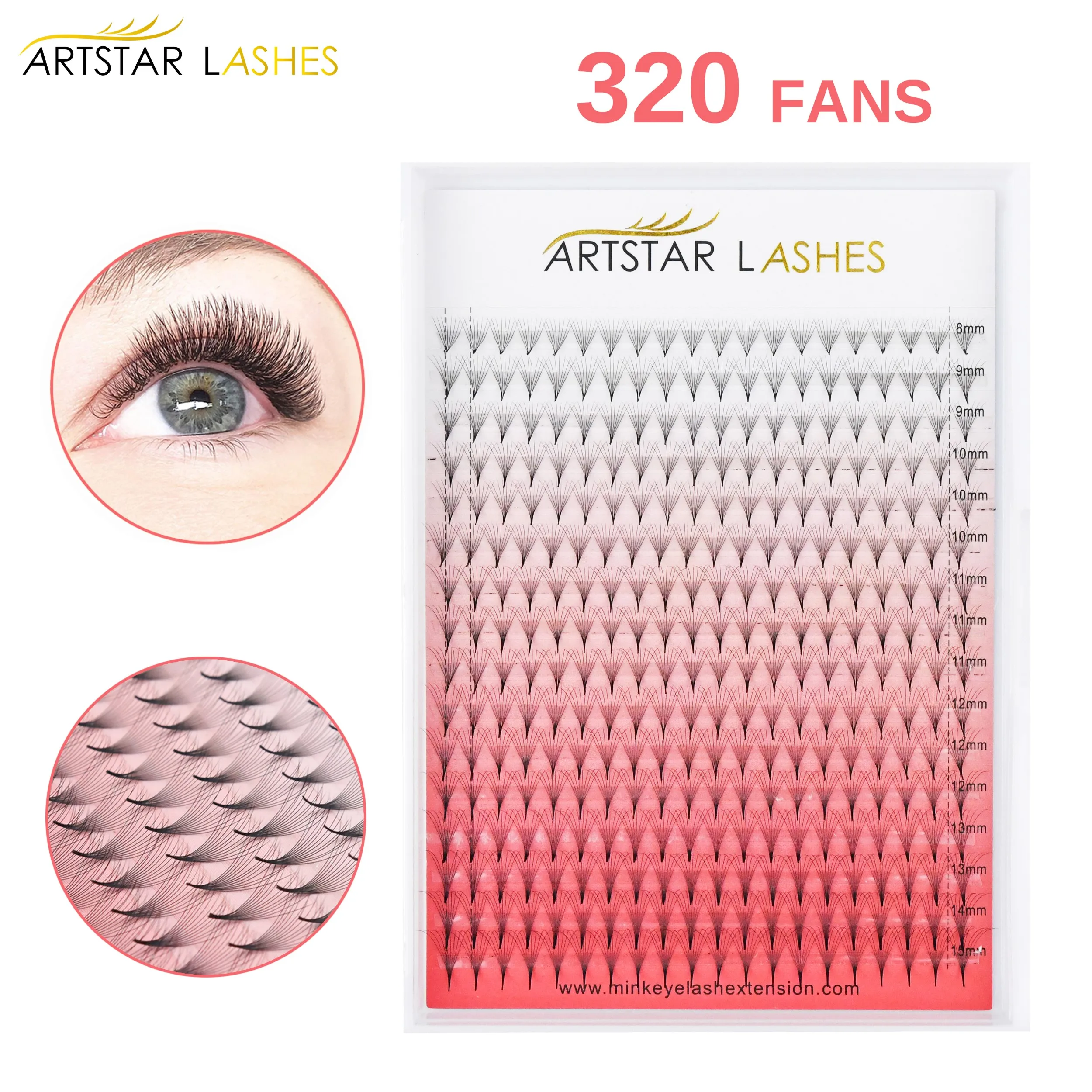 ARTSTAR 320 Fans Premade Volume Fans 4D to 20D Lashes Sharp Narrow Base Lash Promade Russian Pointy Stem Eyelash Extension Cilia