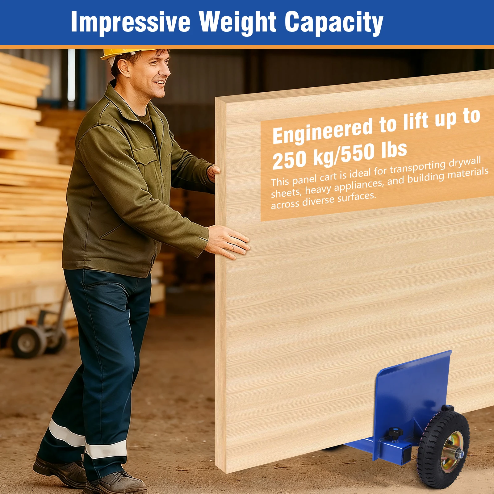 عربة لوحة سعة 550 رطل لوحة شديدة التحمل دوللي مشبك قابل للتعديل محرك الخشب والسياج للتعامل مع مواد ورقة الحوائط الجافة