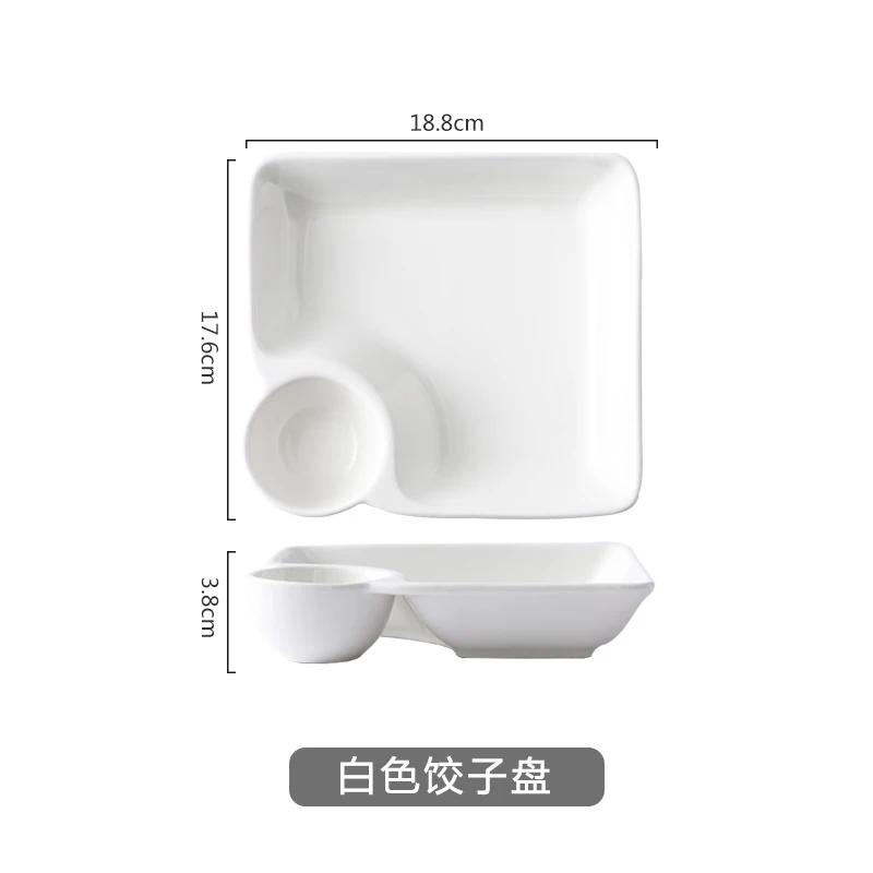 Special Dumpling Plate with vinegar Plate, Square Dumpling Tray, Household Ceramic, Red, Light, Luxury, Sushi Plate