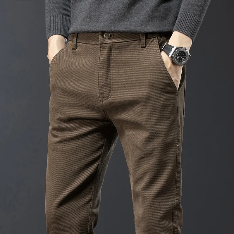 Men's Pants Autumn Winter Cotton Thick Casual Trousers New Clothing Stretch Casual Trousers Fashion Business Work Pants Big Size