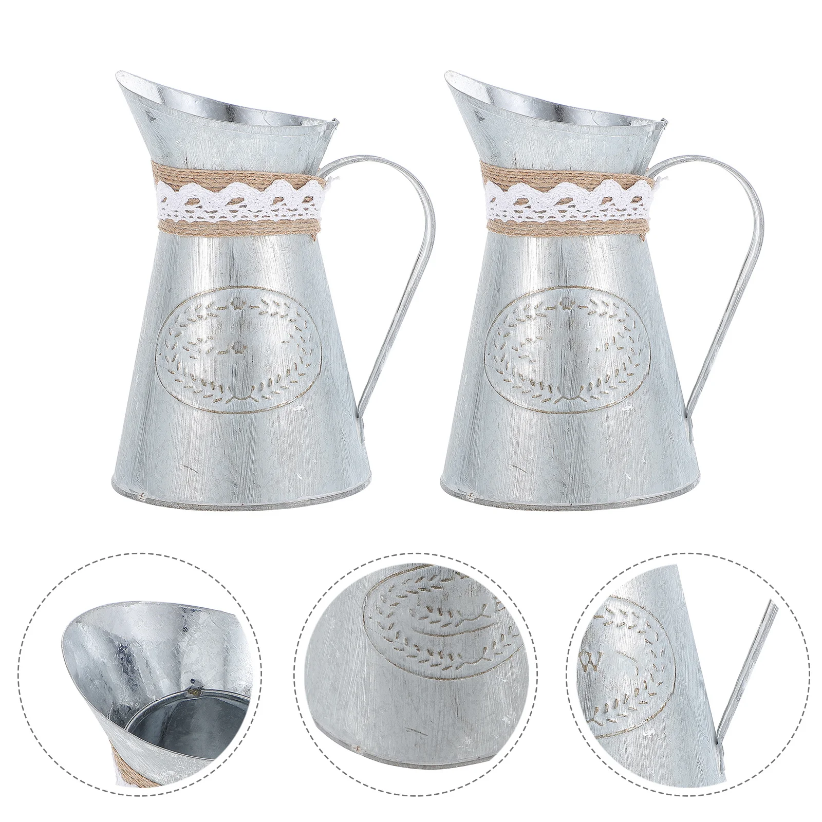 

2Pcs Vintage Iron Flower Vase Pitcher Shabby Chic Decorative Jug for Home Decoration Artificial Flowers Dry Plants