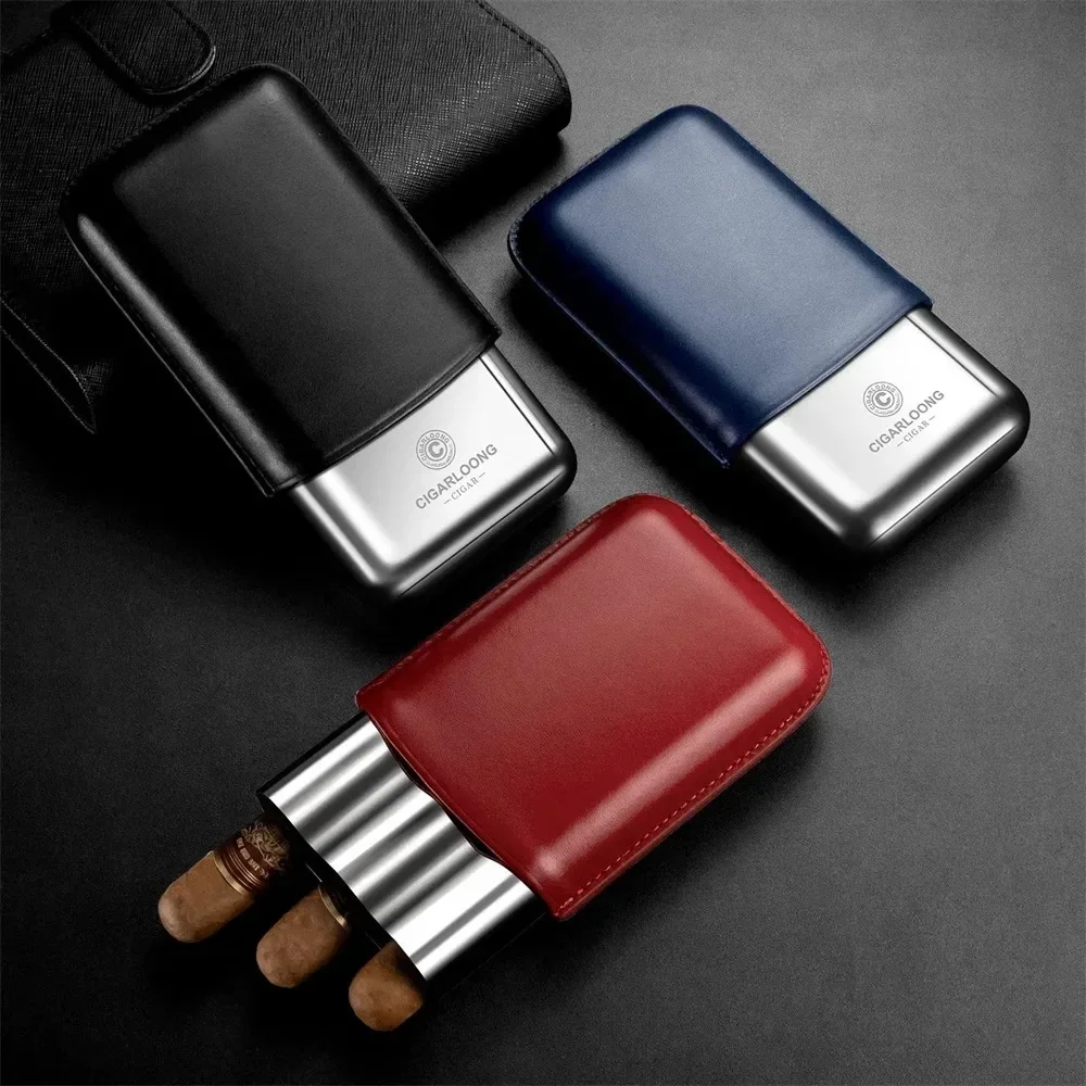 Travel Portable Cigar Case Moisturizing 3 Tube Cigar Humidor Cow Leather Gift Package Multicolor Fits 25mm Diameter Cigar